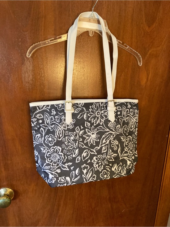 Handbags - Canvas Floral Print Tote Bag with White Straps